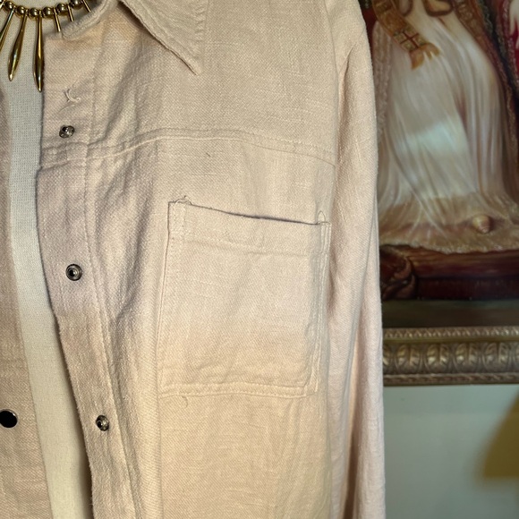 Fringed Hem Oversized Shirt Dress or Shacket Linen Blend Medium NWT - Picture 3 of 7